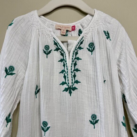 PINK CHICKEN Embroidered Cotton Ava Dress Girls 5 White & Green Boho Beach Cover - Picture 3 of 9
